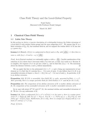 Class Field Theory and the Local-Global Property