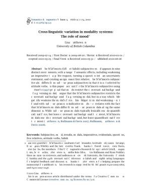 Cross-Linguistic Variation in Modality Systems: the Role of Mood∗