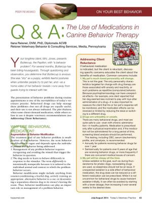 The Use of Medications in Canine Behavior Therapy