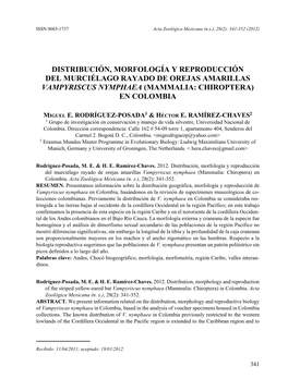Mammalia: Chiroptera) En Colombia