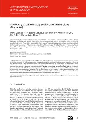 Phylogeny and Life History Evolution of Blaberoidea (Blattodea)