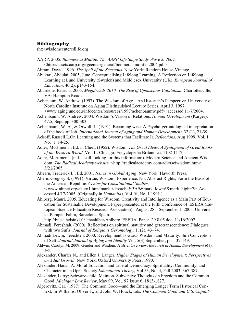 A 2010 Wisdom Bibliography