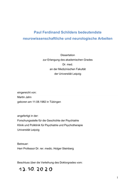 Paul Ferdinand Schilders Bedeutendste Neurowissenschaftliche Und Neurologische Arbeiten