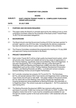 EAST LONDON TRANSIT PHASE 1B - COMPULSORY PURCHASE ORDER APPLICATION