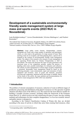 Development of a Sustainable Environmentally Friendly Waste Management System at Large Mass and Sports Events (2023 WJC in Novosibirsk)