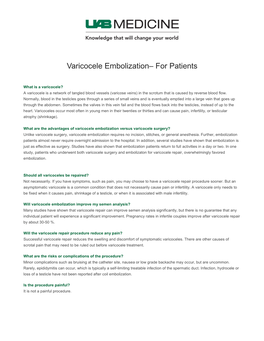 Varicocele Embolization– for Patients