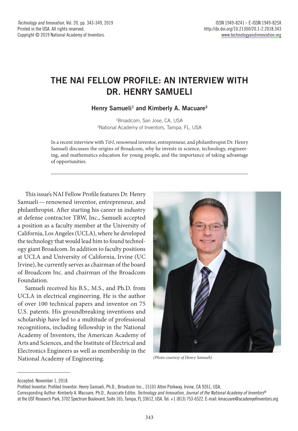 The Nai Fellow Profile: an Interview with Dr. Henry Samueli