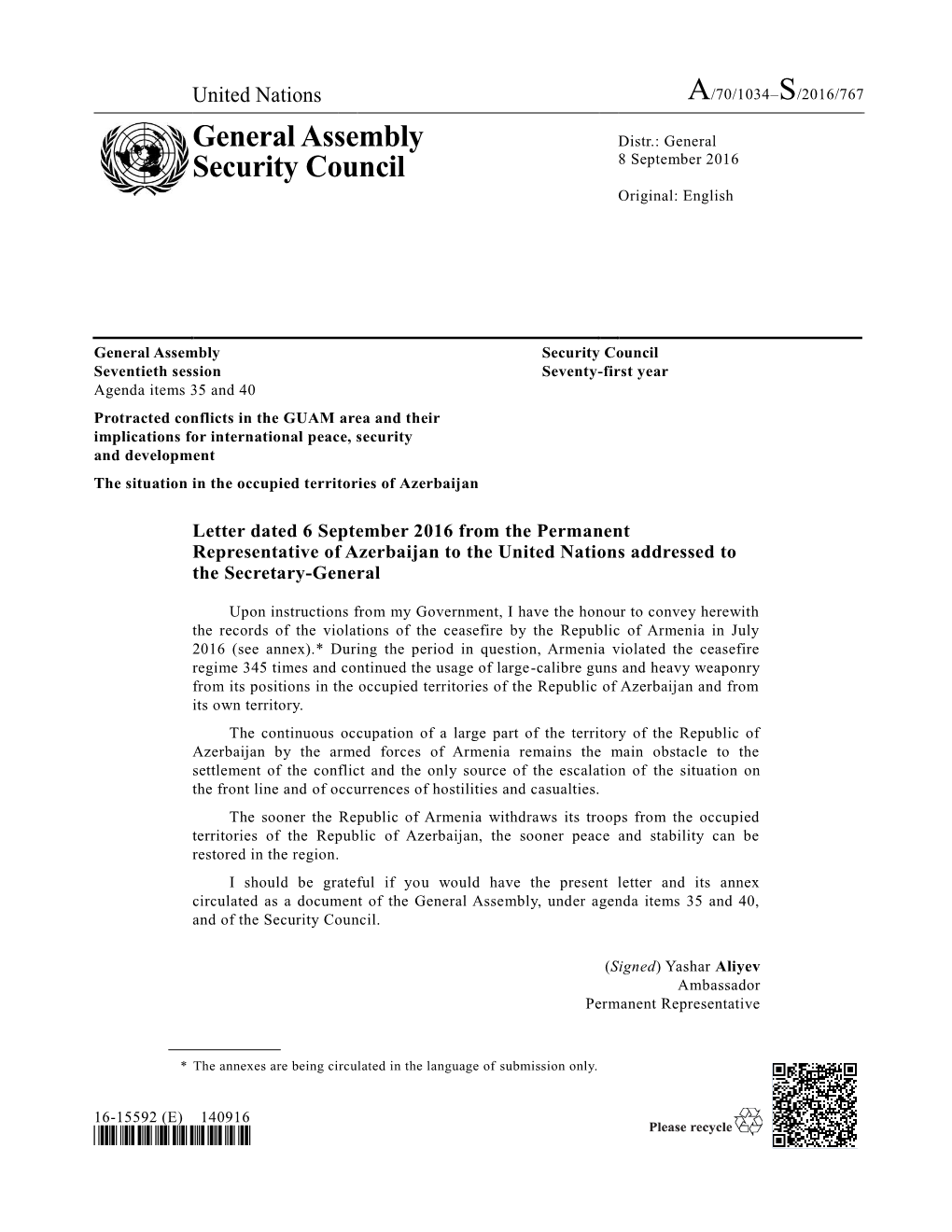 General Assembly Security Council Seventieth Session Seventy-First Year Agenda Items 35 and 40