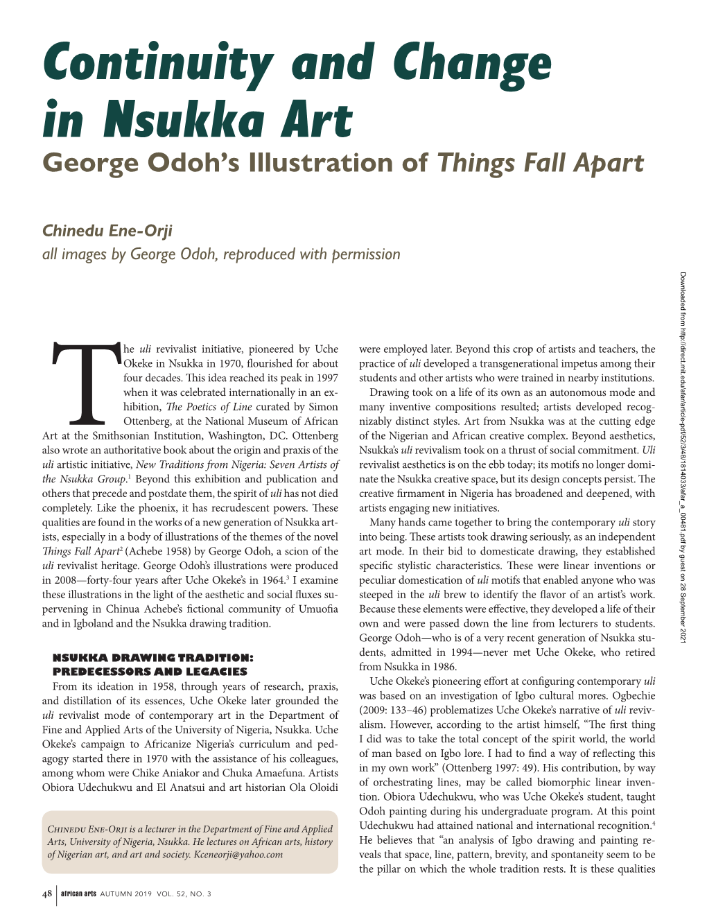 Continuity and Change in Nsukka Art George Odoh’S Illustration of Things Fall Apart