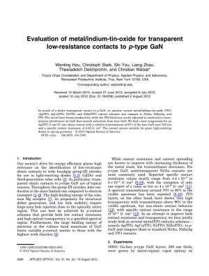 Evaluation of Metal/Indium-Tin-Oxide for Transparent Low-Resistance Contacts to P-Type Gan