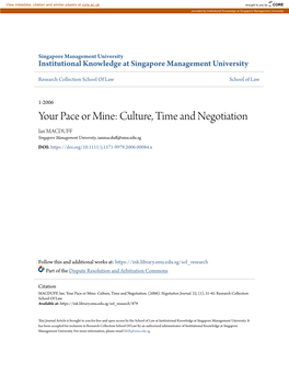 Your Pace Or Mine: Culture, Time and Negotiation