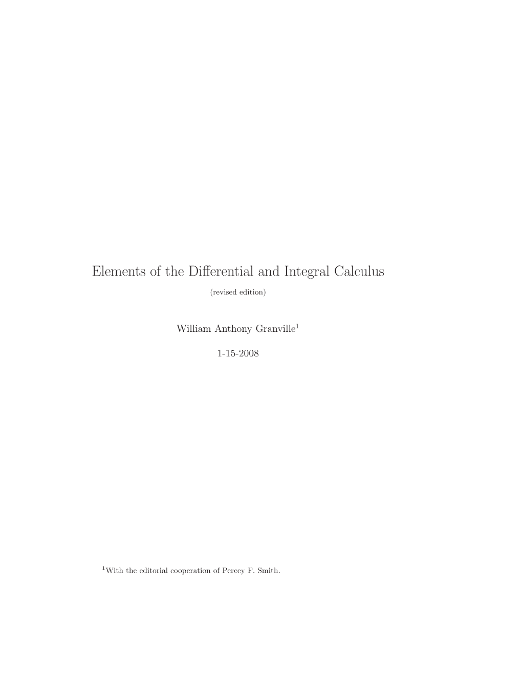 Elements of the Differential and Integral Calculus