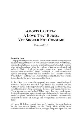 AMORIS LAETITIA: a LOVE THAT BURNS, YET SHOULD NOT CONSUME Victor AMOLE