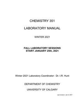 Chemistry 351 Student Laboratory Manual