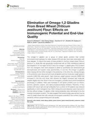 Elimination of Omega-1,2 Gliadins from Bread Wheat (Triticum Aestivum) Flour: Effects on Immunogenic Potential and End-Use Quality