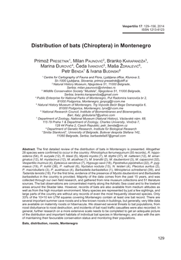 Distribution of Bats (Chiroptera) in Montenegro