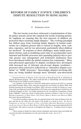 Reform of Family Justice: Children's Dispute Resolution in Hong Kong