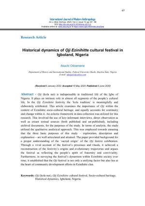 Historical Dynamics of Ọjị Ezinihitte Cultural Festival in Igboland, Nigeria