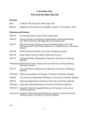 William H. Miller's Curriculum Vitae