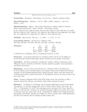 Troilite Fes C 2001-2005 Mineral Data Publishing, Version 1