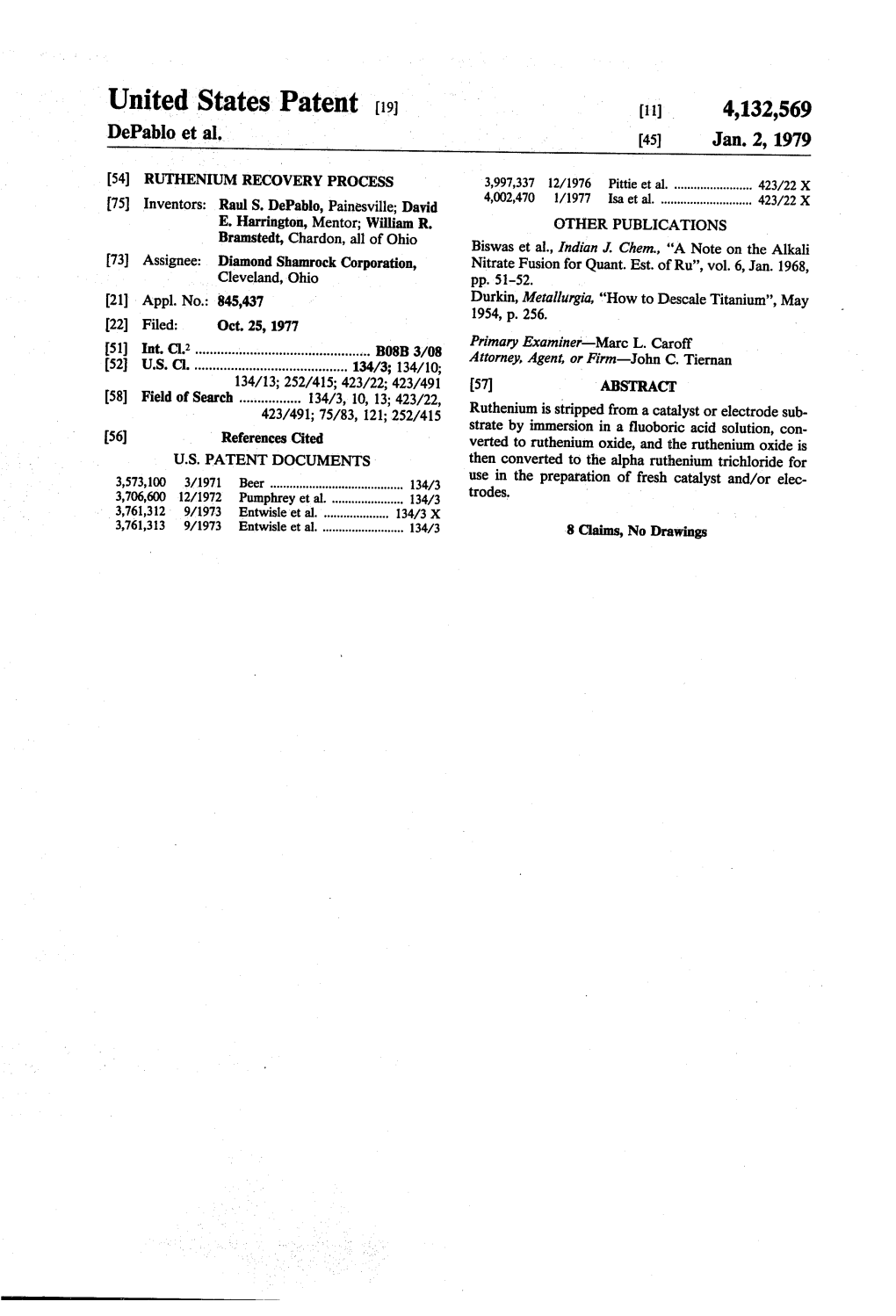 United States Patent (19) 11) 4,132,569 Depablo Et Al