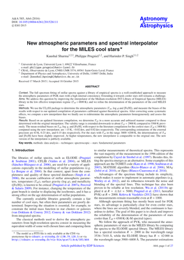 New Atmospheric Parameters and Spectral Interpolator for the MILES Cool Stars Kaushal Sharma1,2,3, Philippe Prugniel1,2, and Harinder P
