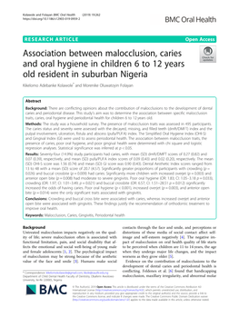 Association Between Malocclusion, Caries and Oral Hygiene in Children