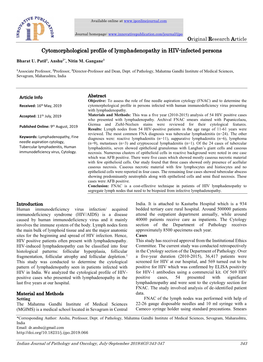 Cytomorphological Profile of Lymphadenopathy in HIV-Infected Persons