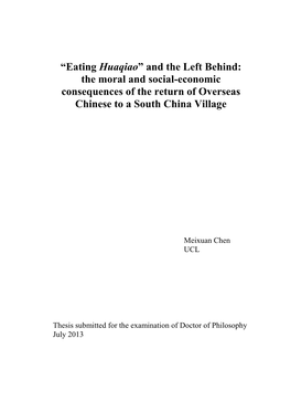 Eating Huaqiao” and the Left Behind: the Moral and Social-Economic Consequences of the Return of Overseas Chinese to a South China Village