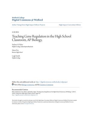 Teaching Gene Regulation in the High School Classroom, AP Biology, Stefanie H