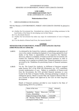 Government of India Ministry of Environment, Forest and Climate Change Lok Sabha Unstarred Question No.77 to Be Answered On