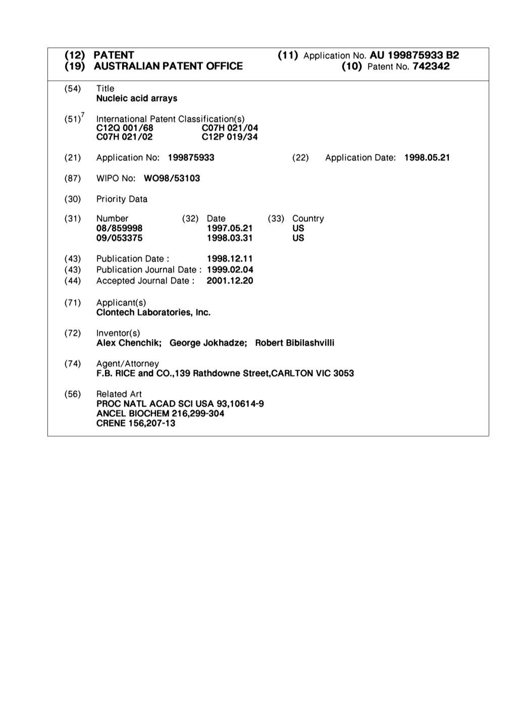 AUSTRALIAN PATENT OFFICE (11) Application No. AU 199875933 B2