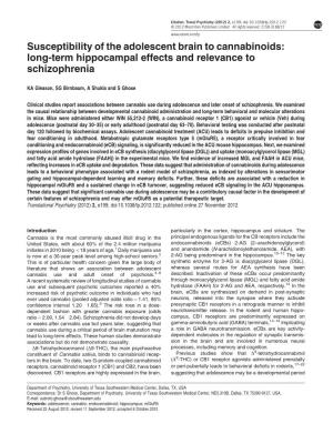 Susceptibility of the Adolescent Brain to Cannabinoids: Long-Term Hippocampal Effects and Relevance to Schizophrenia