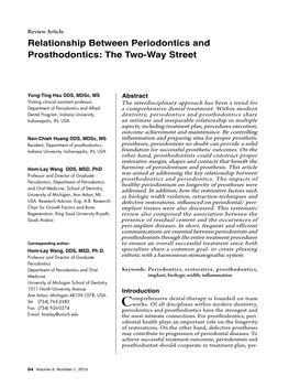 Relationship Between Periodontics and Prosthodontics: the Two-Way Street
