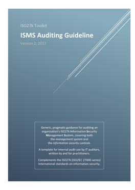 Iso27k Toolkit ISMS Auditing Guideline Version 2, 2017