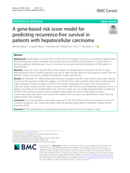 A Gene-Based Risk Score Model for Predicting Recurrence-Free Survival
