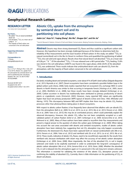 Abiotic CO2 Uptake from the Atmosphere by Semiarid Desert Soil and Its Partitioning Into Soil Phases, Geophys