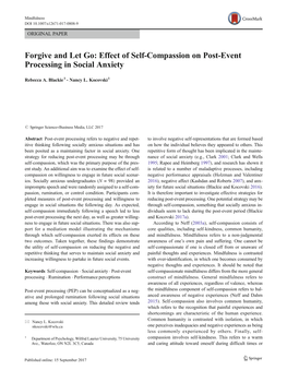 Effect of Self-Compassion on Post-Event Processing in Social Anxiety