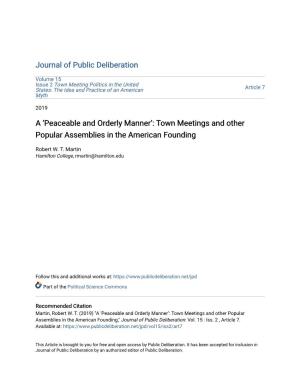 Town Meetings and Other Popular Assemblies in the American Founding