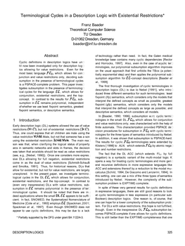 Terminological Cycles in a Description Logic with Existential Restrictions*