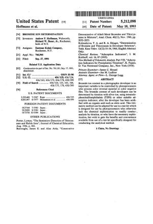 United States Patent (19) 11 Patent Number: 5,212,098 Hoffmann Et Al