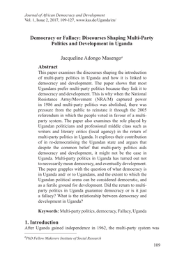 Democracy Or Fallacy: Discourses Shaping Multi-Party Politics and Development in Uganda