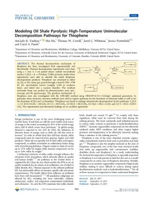 High-Temperature Unimolecular Decomposition Pathways for Thiophene Angayle K