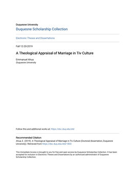 A Theological Appraisal of Marriage in Tiv Culture