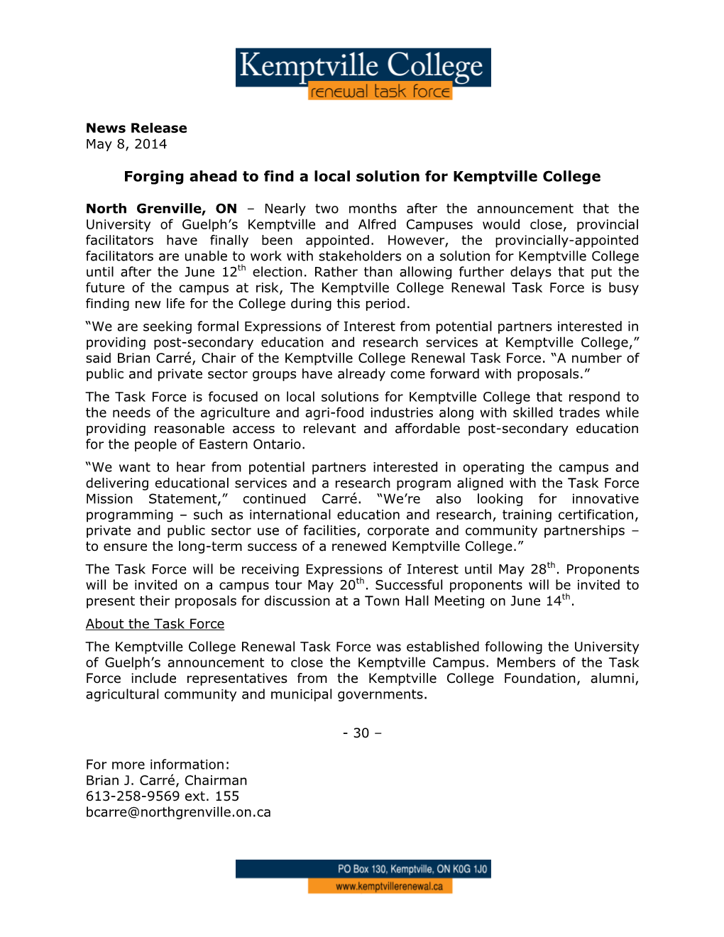 Forging Ahead to Find a Local Solution for Kemptville College