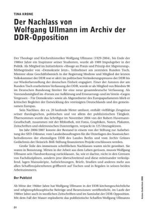 Der Nachlass Von Wolfgang Ullmann Im Archiv Der DDR-Opposition
