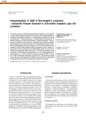 Immunoreactivity of CD99 in Non-Hodgkin's Lymphoma