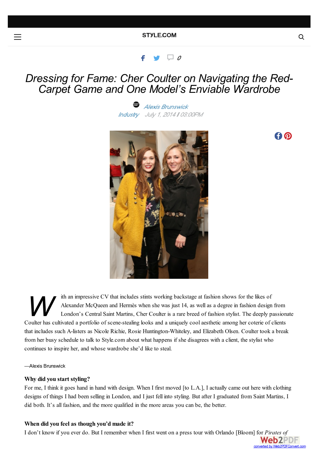 Dressing for Fame: Cher Coulter on Navigating the Red- Carpet Game and One Model’S Enviable Wardrobe