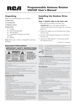 Programmable Antenna Rotator VH226F User's Manual