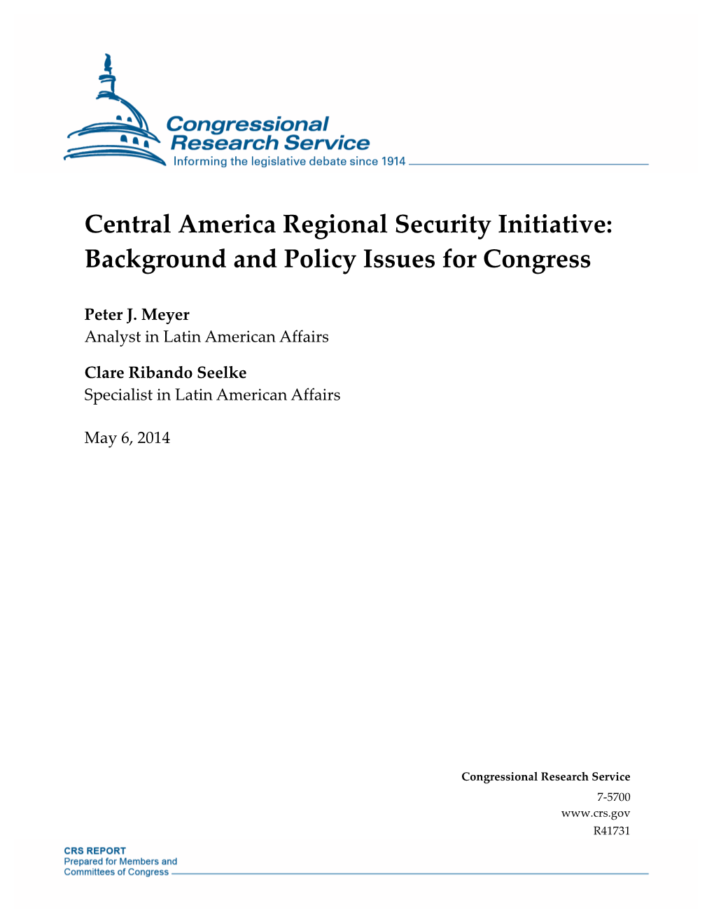 Central America Regional Security Initiative: Background and Policy Issues for Congress